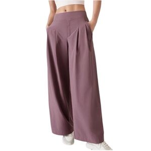 Athleta Brooklyn Heights High Rise Pleated Wide Leg Pant Lilac Opera Mauve 2